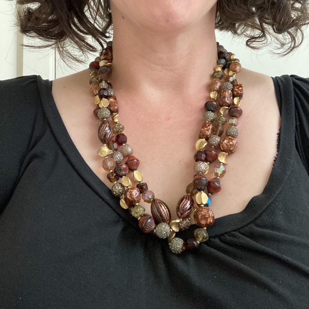 Vintage beaded necklace, brown and gold